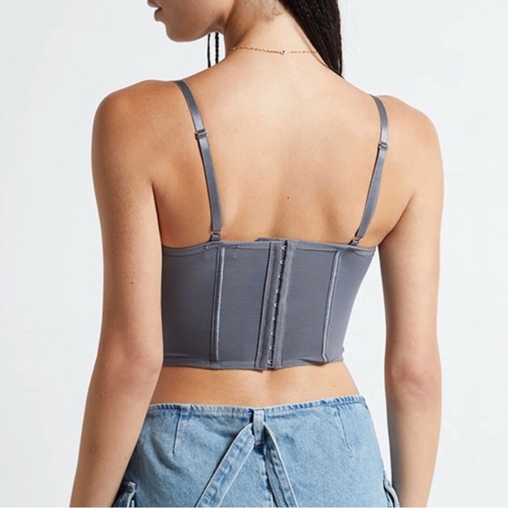 PacSun LA Hearts Lace Trim Mesh Corset Top Gray - Picture 2 of 10